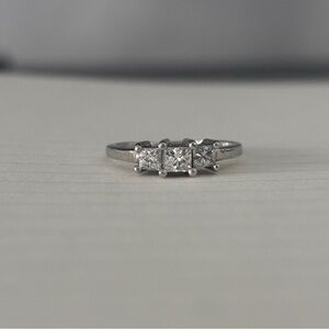 Platinum Three-Stone Princess Cut Natural Diamond Ring Size 6.75
